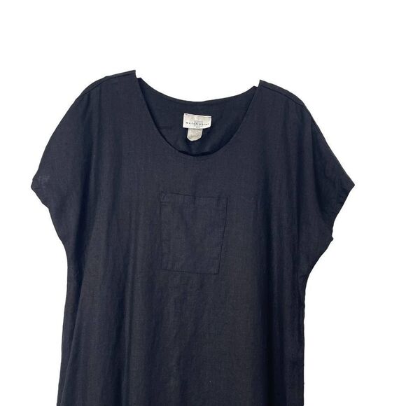 Match Point maxi black 100% linen dress Sz‎ L boho lagenlook - Picture 2 of 8